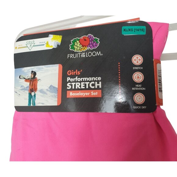 Girls Baselayer Set XL Pink Soft Performance Stretch (14/16) Fruit Of The Loom - Picture 4 of 7